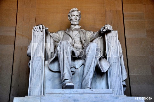 Picture of Washington DC - April 10 2014 Daniel Chester Frenchs sculpture of a seated President Abraham Lincoln inside the Lincoln Memorial